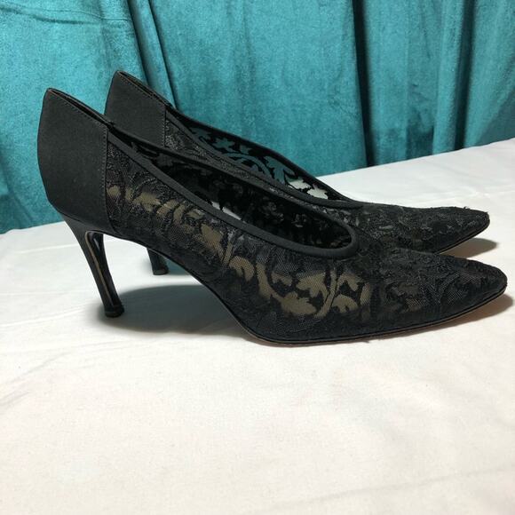 Yves Saint Laurent vintage black lacy heels womens 6.5 made in Italy witchy sexy - Picture 1 of 14